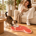 Cat using the steak scratcher in a reading corner