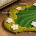 Natural sisal, soft fabric edging and hand-crocheted flower details