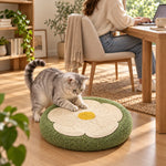 Cat using the sage flower scratcher in a home office