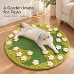 Flower garden sisal cat scratching rug shared by a cat and owner