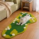 Garden-inspired sisal cat scratching rug in a warm shared living room