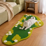 Garden-inspired sisal cat scratching rug in a warm shared living room