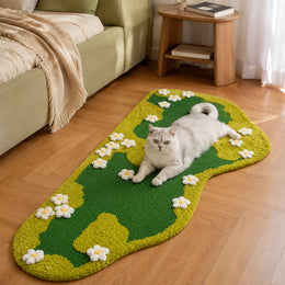 Garden-inspired sisal cat scratching rug in a warm shared living room