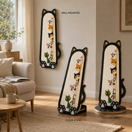 Three cat silhouette sisal scratcher styles in a shared living room