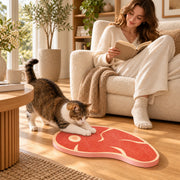 Cat using the steak scratcher in a reading corner