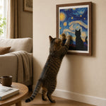 Starry Sky Cat framed scratcher mounted on a wall