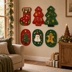 Christmas cat scratchers displayed on a living room wall