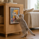 Pearl Cat framed scratcher attached to furniture