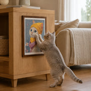 Pearl Cat framed scratcher attached to furniture