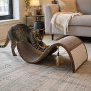 Cat stretching and scratching the textured curved surface