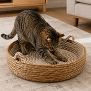 Cat scratching the tightly woven cotton rope surface