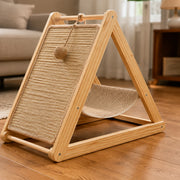 Close-up of natural sisal and solid-wood A-frame construction