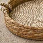 Close-up of natural cattail grass and cotton rope weaving