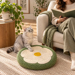 Sage flower cat scratcher in a quiet reading corner