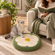 Sage flower cat scratcher in a quiet reading corner