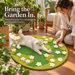Owner playing with a cat on the botanical sisal rug