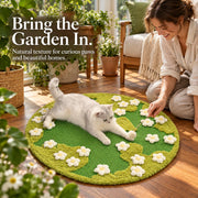 Owner playing with a cat on the botanical sisal rug