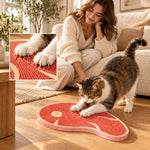 Cat using the steak scratcher in a home office