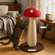 Tall red mushroom sisal scratching post with dimensions